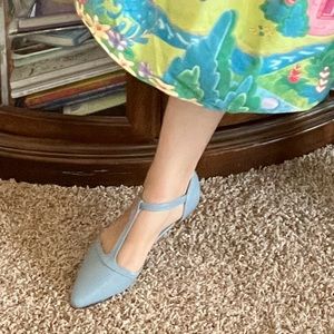 Light blue sky ModCloth turn back prime t strap vegan flats